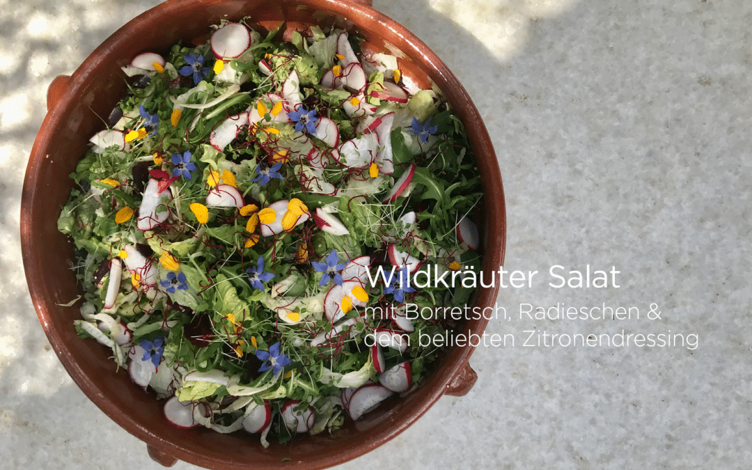 Wildkräuter Salat mit Radieschen und Zitronendressing