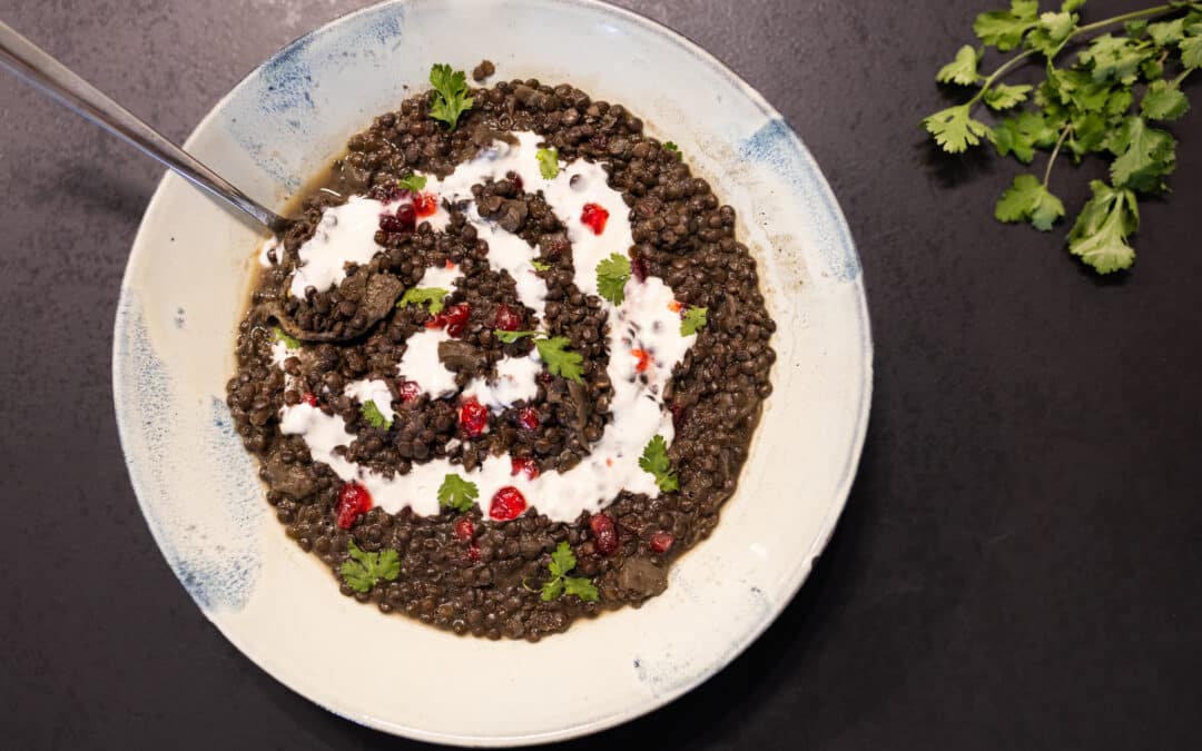 Linsen-Eintopf mit gegrillten Auberginen